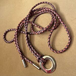 Braided Leather Circle Pendant Belt - Pink/Brown